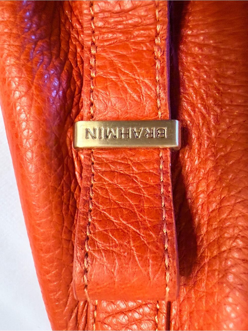 Brahmin Orange Leather Shoulder Bag with Gold Chain Detail - Picture 4 of 9